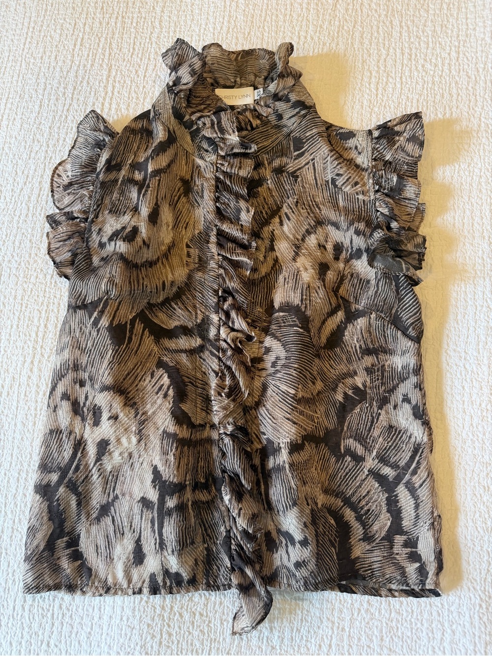 Christy Lynn Marfa Blouse Brown and Black Ruffled Sleeveless Camisole